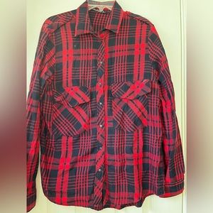 Zara Women Red/Black Plaid Flannel Button up shirt, size Large